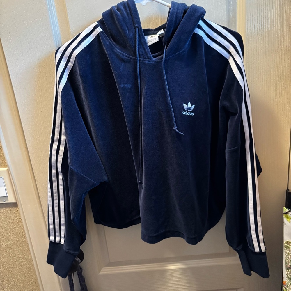 Adidas Navy Blue Hoodie with White Stripes